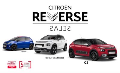 Με ένα νέο Citroën, όλοι μπορούν να μπουν “με το δεξί” στο 2019 και να απολαύσουν την προηγμένη τεχνολογία, την κορυφαία άνεση και τους βραβευμένους κινητήρες. Παράλληλα, με τους διαθέσιμους συνδυασμούς εξατομίκευσης, με τους κινητήρες που συμμορφώνονται με τις αυστηρότερες προδιαγραφές Euro 6.2, ολόκληρη η γκάμα των αυτοκινήτων της Citroën καλύπτει όλες τις ανάγκες του κάθε υποψήφιου αγοραστή! Η Citroën όμως, δεν σταματάει εκεί! Έχοντας ήδη προσφέρει τους πιο ευρηματικούς αλλά και ανταγωνιστικούς όρους απόκτησης, η Citroën ανατρέπει για ακόμη μία φορά τα δεδομένα, με την ενέργεια: “CITROËN REVERSE SALES”! Κατά τη διάρκεια της ενέργειας, η Citroën αλλάζει ξανά ρόλους με τους καταναλωτές και δίνει τη δυνατότητα να πουλήσουν εκείνοι το παλιό τους αυτοκίνητο και να επιλέξουν μέσα από την πλήρη γκάμα των μοντέλων της Μάρκας, το δικό τους, ολοκαίνουργιο Citroën, σε τιμή… REVERSE SALES! Η γκάμα των ολοκαίνουργιων μοντέλων είναι άμεσα διαθέσιμη και συνοδεύεται από το μοναδικό πρόγραμμα CITROËN ADVANCED COMFORT® που εγγυάται ένα απόλυτα άνετο οδηγικό περιβάλλον. Παράλληλα, η 5ετής εγγύηση της Citroën, καλύπτει πλήρως τις απαιτήσεις των καταναλωτών για ένα ασύγκριτα ήρεμο και αξιόπιστο 2019, αλλά και για το μέλλον! Η νέα χρονιά ξεκινά δυναμικά στο Επίσημο Δίκτυο Διανομέων Citroën! Για περισσότερες πληροφορίες επισκεφθείτε την επίσημη ιστοσελίδα www.citroen.gr ή την σελίδα http://c3.citroen.gr/aircross/offers/ , έως τις 31 Ιανουαρίου!