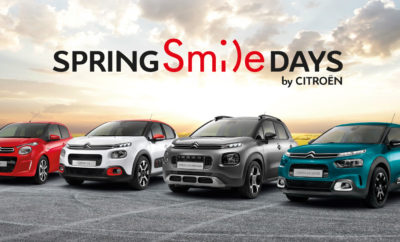 Για λίγες ημέρες, το πρόγραμμα “SPRING SMILE DAYS” σας προσφέρει μοναδικά προνόμια αγοράς και σας δίνει τη δυνατότητα να γίνετε μέλος της εκατονταετούς ιστορίας της Μάρκας, επιλέγοντας ένα μοντέλο από τη νέα, μοντέρνα και σύγχρονη γκάμα επιβατικών αυτοκινήτων Citroën. Όλα τα νέα μοντέλα είναι άμεσα διαθέσιμα για εσάς με 5ετή εγγύηση Citroën που σας εξασφαλίζει μοναδική σιγουριά και αξιοπιστία, με προνομιακή χρηματοδότηση που περιλαμβάνει 36 άτοκες δόσεις και ειδικές τιμές ανάλογα την έκδοση. Βιώστε μία πρωτόγνωρη εμπειρία άνεσης CITROËN ADVANCED COMFORT® που εξασφαλίζει σωματική και πνευματική ευεξία και απολαύστε την οδήγηση με τους διεθνώς βραβευμένους κινητήρες Εuro 6.2 για 4η συνεχόμενη χρονιά, οι οποίοι συνδυάζουν ιδανικά τη δύναμη με την χαμηλή κατανάλωση! Τώρα χαμογελάτε άνετα! Κάντε ένα Citroën δικό σας στο Επίσημο Δίκτυο Διανομέων Citroën, έως τις 10 Μαΐου. Για περισσότερες πληροφορίες, επισκεφθείτε το Επίσημο Δίκτυο Διανομέων CITROËN ή την ιστοσελίδα Spring Smile Days by Citroen.